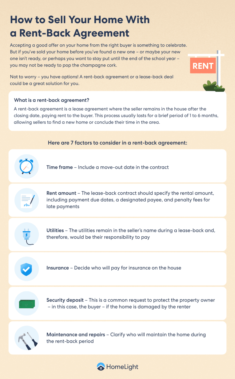 A HomeLight infographic on how to sell your home with a rent-back agreement